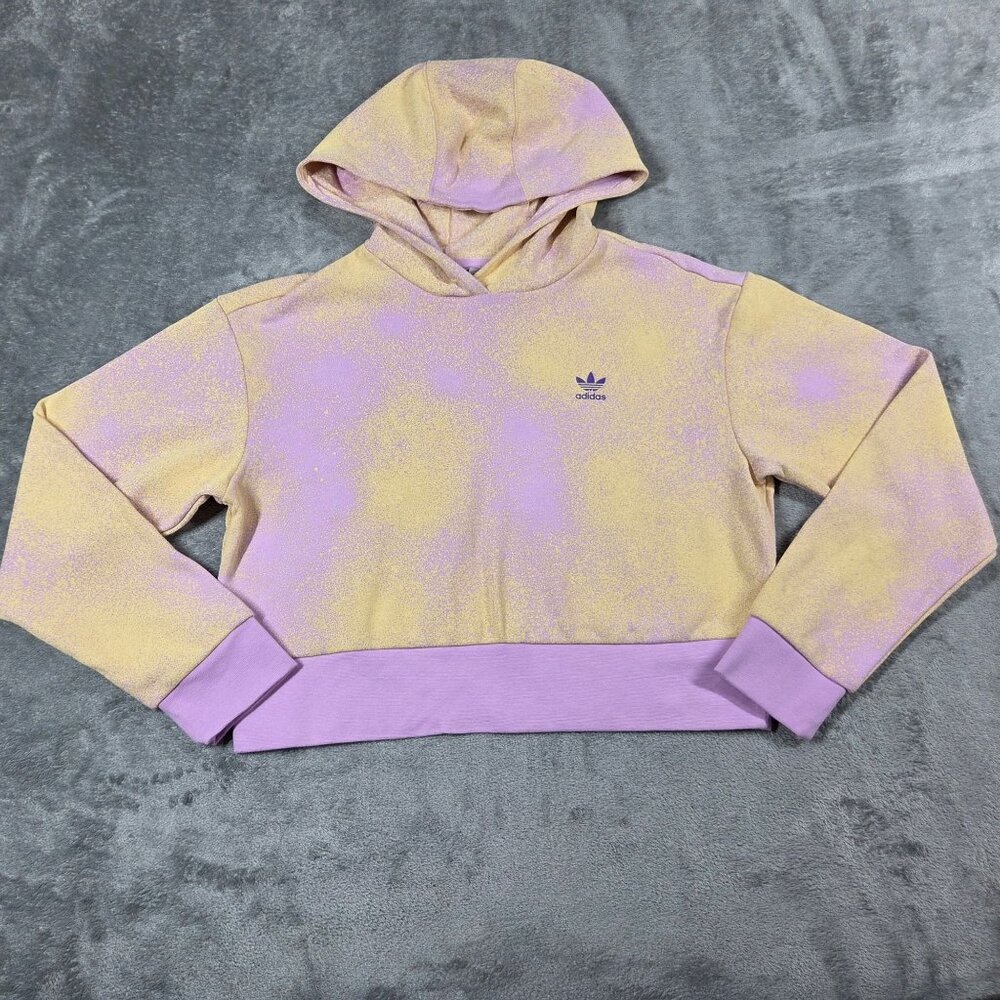 Adidas Hoodie Girls Youth Large Purple Yellow Paint Splatter Crop Top NWOT